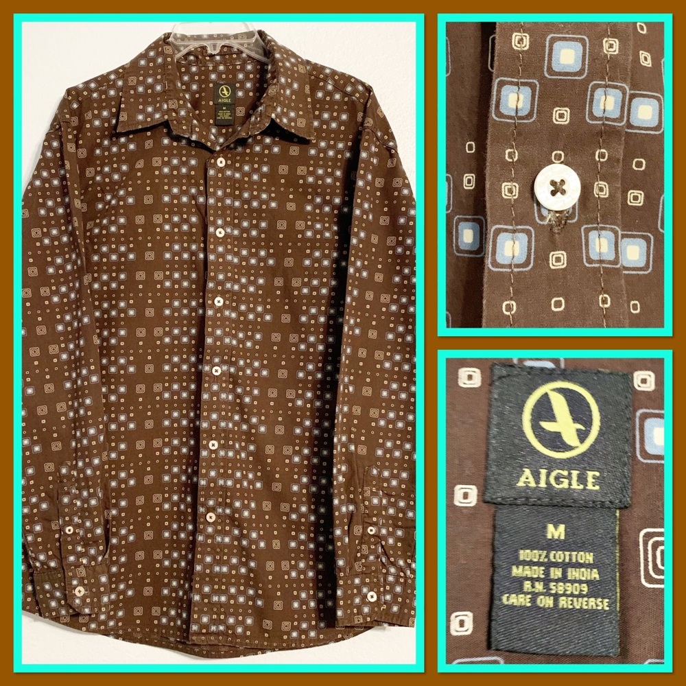 Aigle Geometric Square Print Long Sleeve Shirt